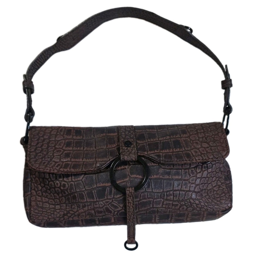 Vintage GUESS Y2K Brown Croc Embossed Baguette Shoulder Bag Excellent
